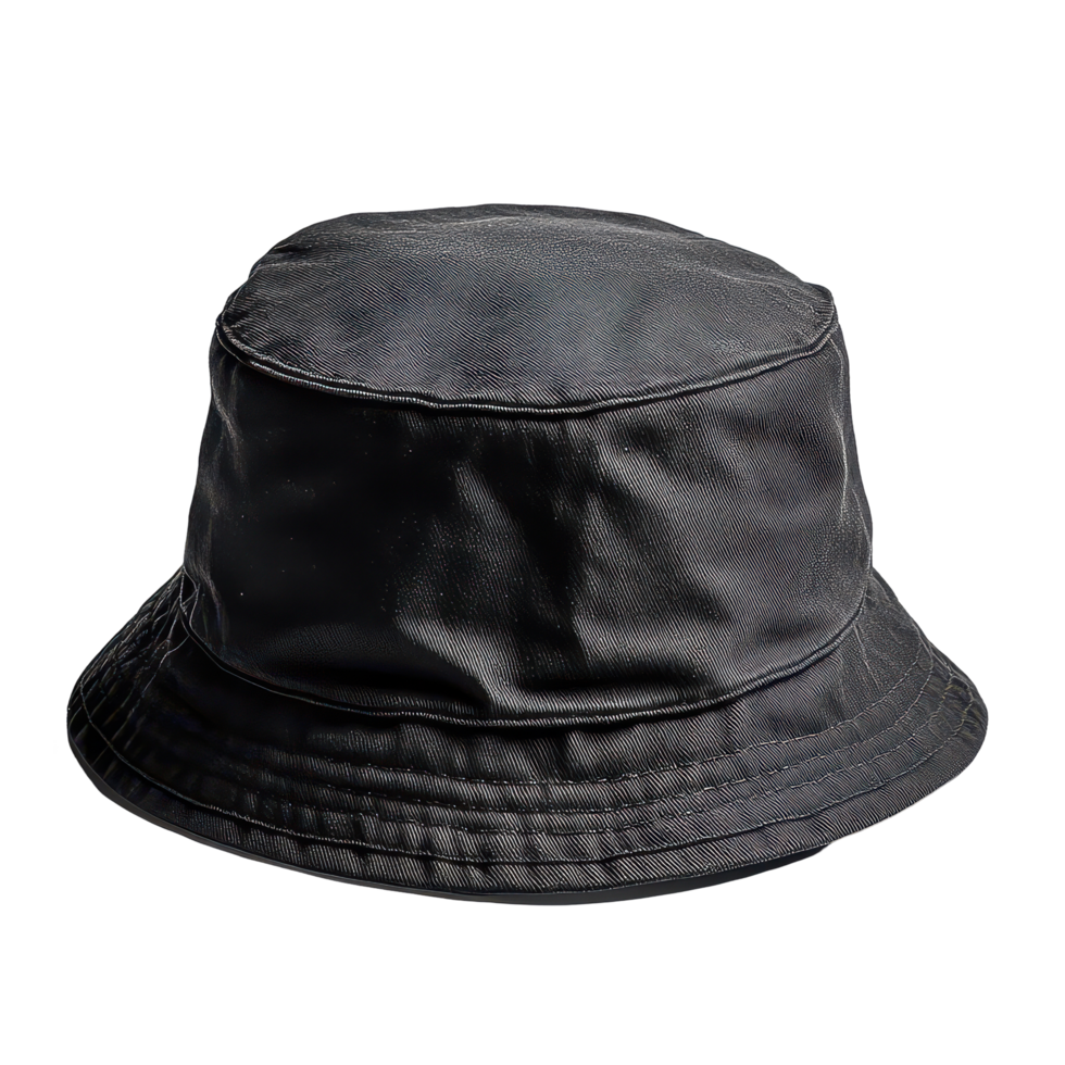 Stylish black bucket hat isolated against a clean transparent background showcasing its unique design and structure, Black bucket hat isolated on transparent background png