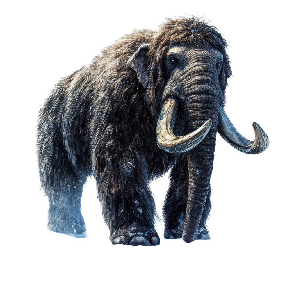 A realistic mammoth depicted against a transparent background showcasing its massive size and characteristic features, an realistic a mammoth, transparent background. png