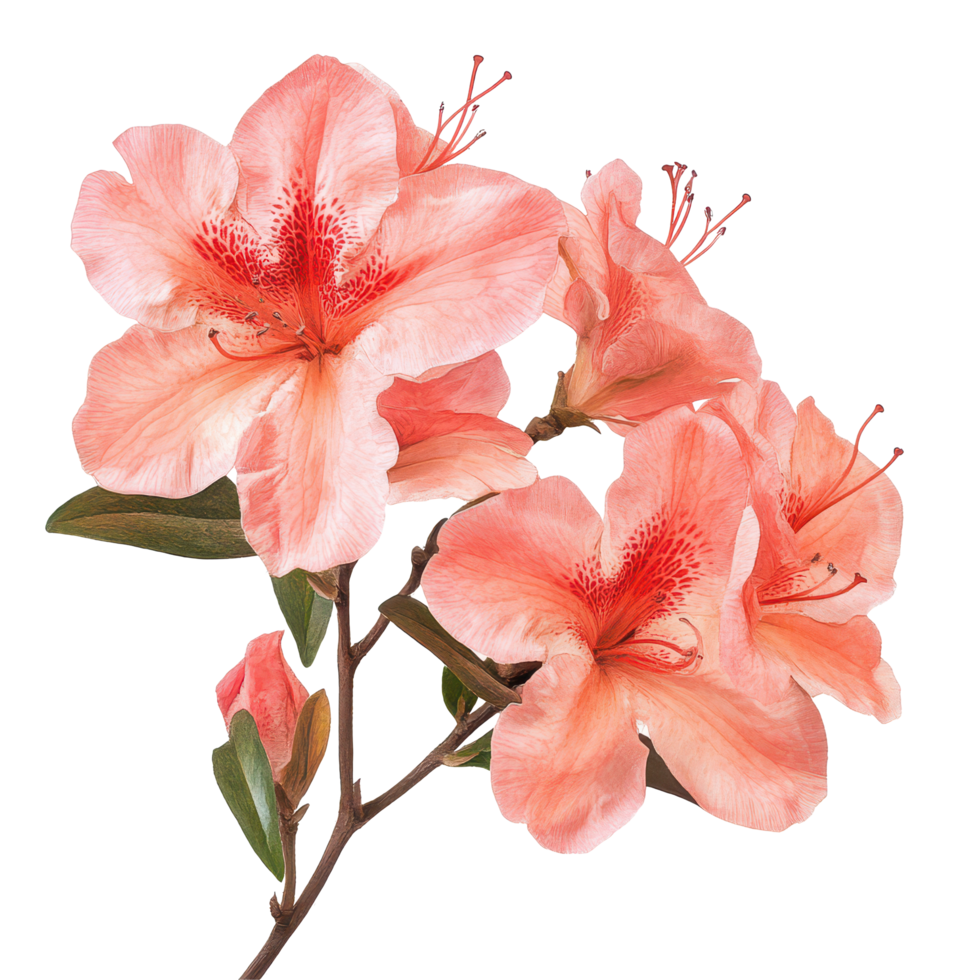 Beautiful azalea flowers in soft coral hues isolated on a clean transparent background, Azalea flowersisolated on transparent background png