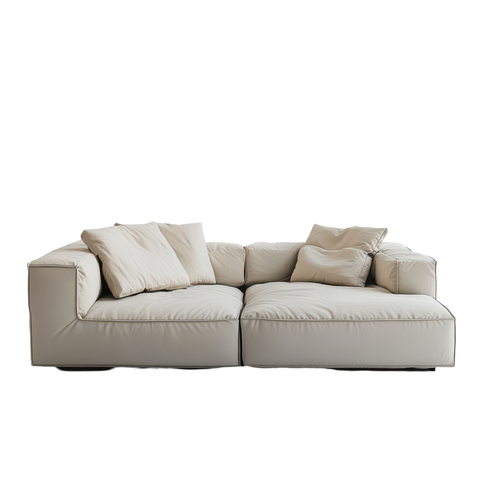 A beautiful modern soft light sofa designed for comfort and style against a minimalist transparent background, Beautiful modern soft light sofa, transparent background. png