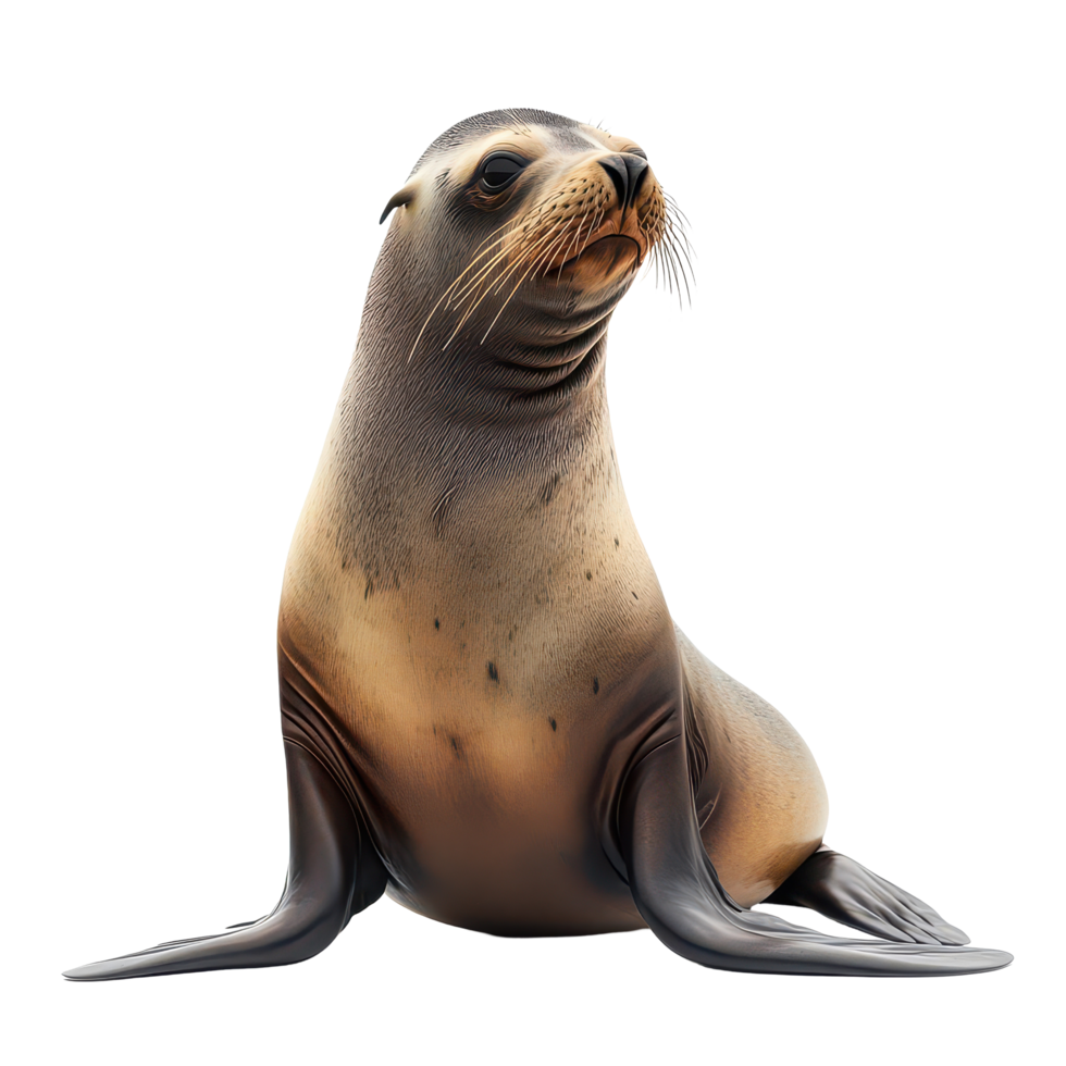 A solitary sea lion resting gracefully with a curious expression against a plain transparent background, a sea lion isolated on transparent background png