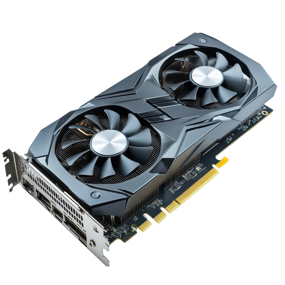 High performance graphics processing unit showcased on a transparent background, A modern computer graphics card, transparent background. png
