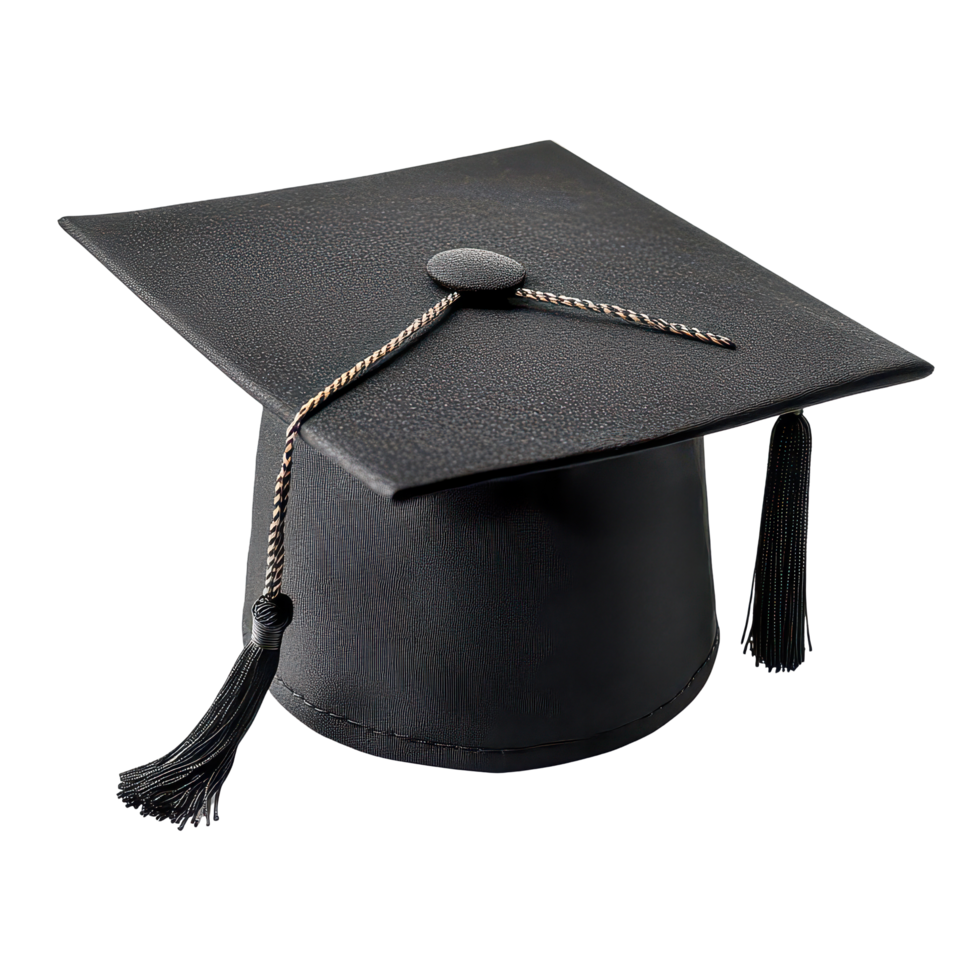 Black graduation cap with degree certificate isolated on transparent background, representing academic achievement and success, Black Graduation Cap with Degree Isolated on transparent background png