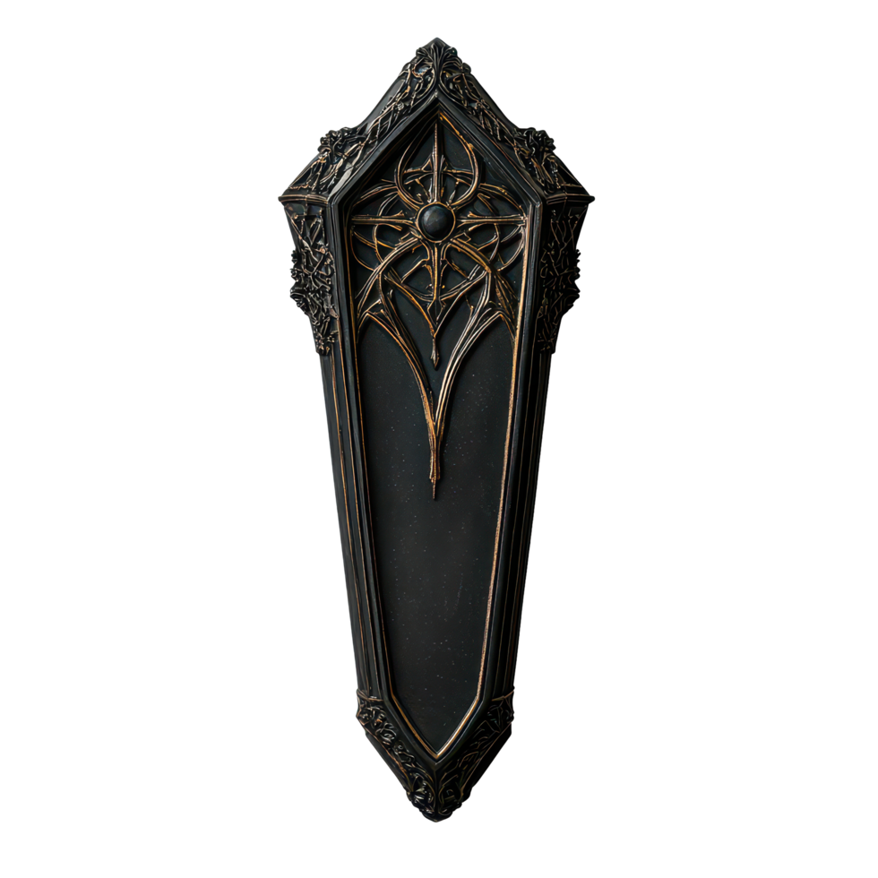 Handcrafted black magic coffin file featuring intricate design with a gothic flair, black magic coffin, file of isolated object with shadow on transparent background png