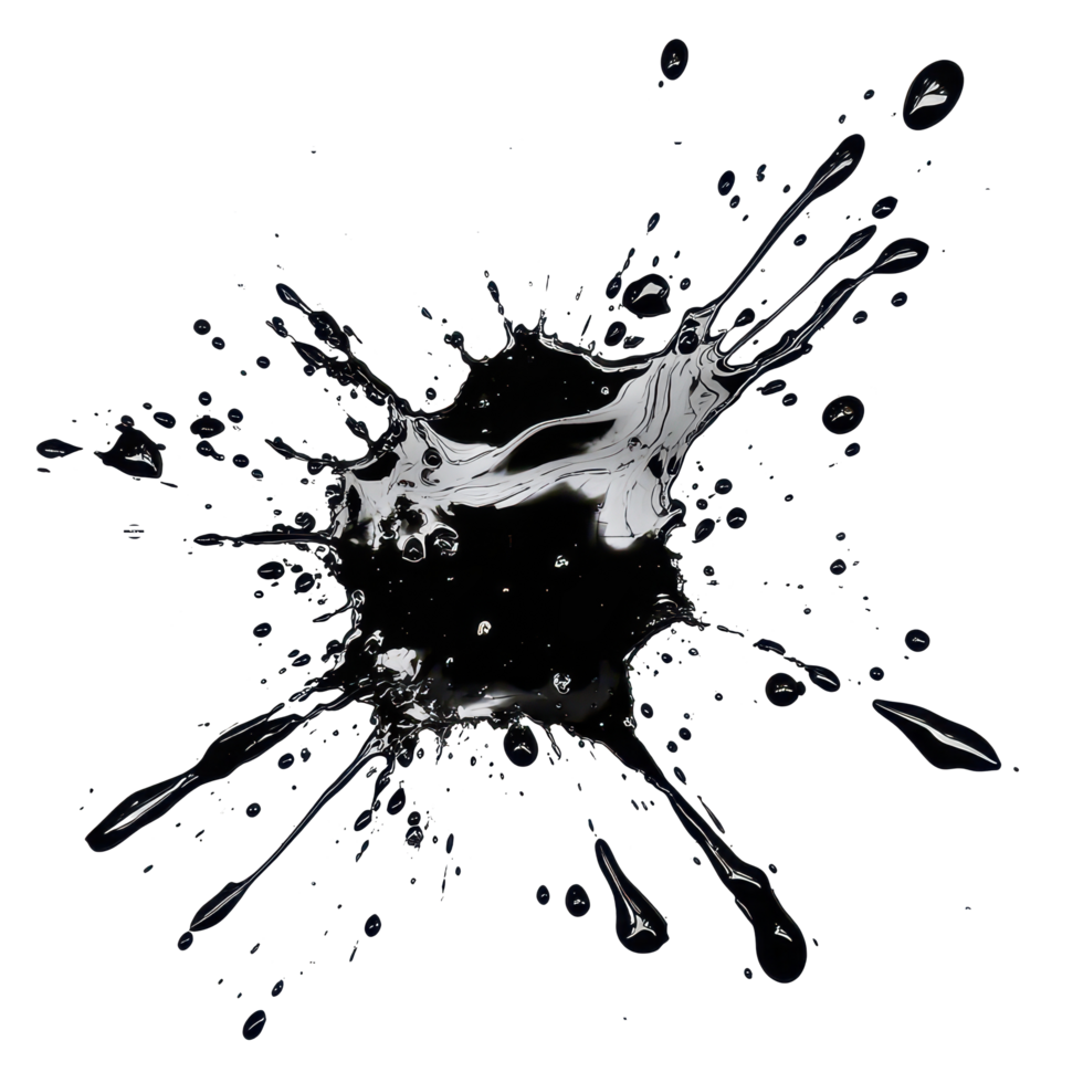 Black and grunge ink splatter isolated on a clean transparent background, capturing dynamic motion and texture, Black and grunge ink splat isolated on transparent background png