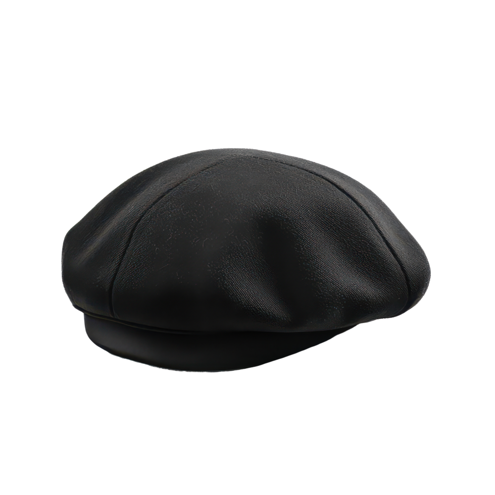 Stylish black French cap beret viewed from the side, perfect accessory for fashion enthusiasts and cultural events, Black french cap beret side view isolated on transparent background png