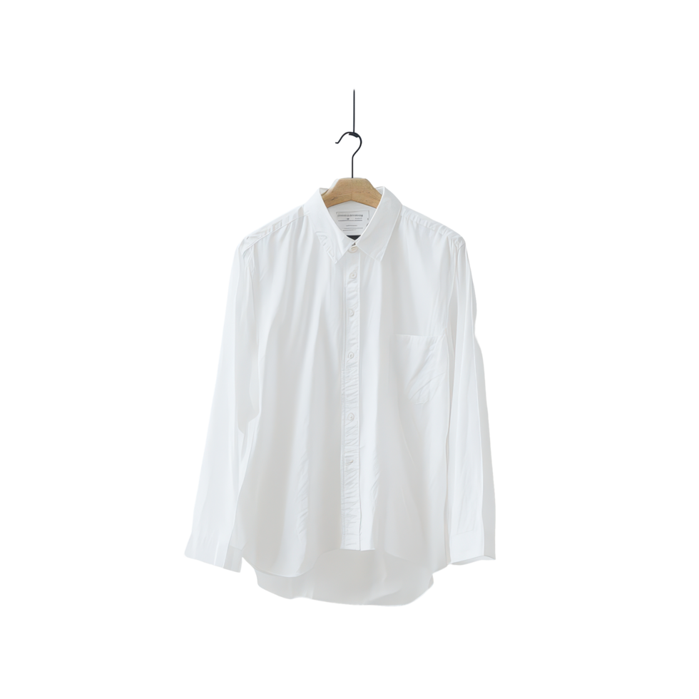 A neatly hung shirt on a hanger against a plain transparent background in a minimalist setting, a shirt hanging on a hanger, transparent background. png