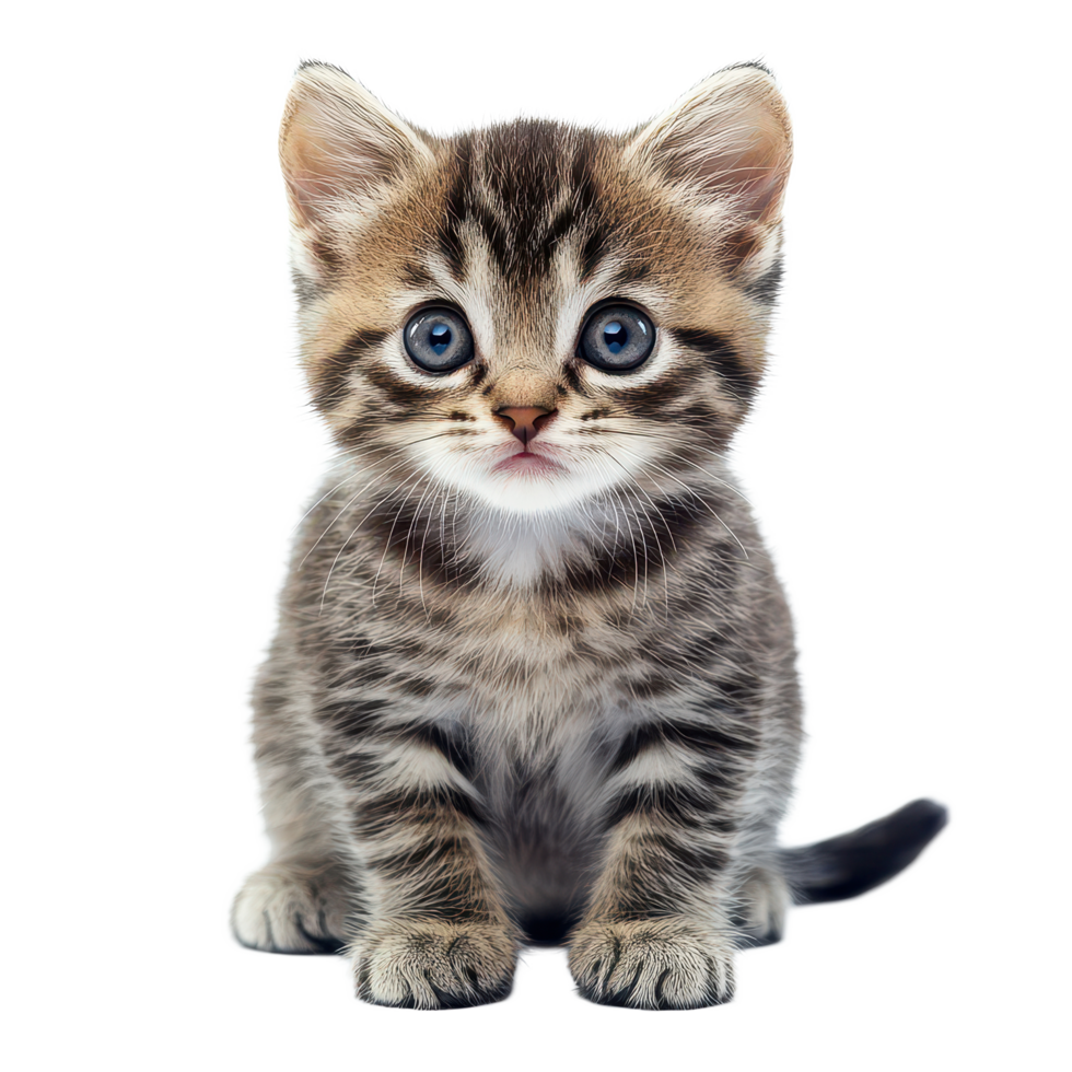 Cute baby cat sitting calmly on a transparent background, showcasing its striking blue eyes and playful expression, baby cat isolated on transparent background png