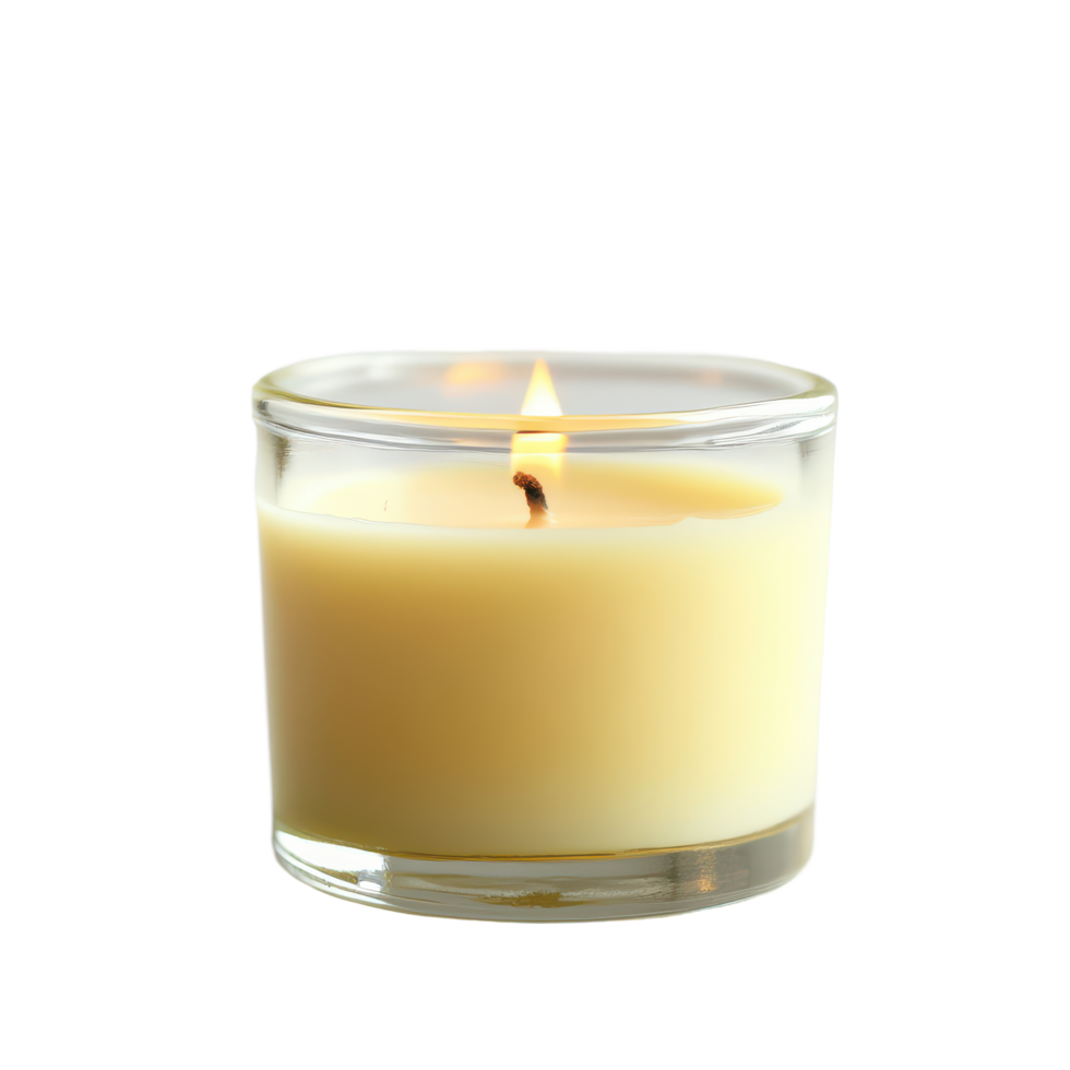 Elegant wax candle glowing in a glass holder on a pristine transparent background, perfect for creating a calming ambiance, beautiful wax candle in glass holder transparent background png