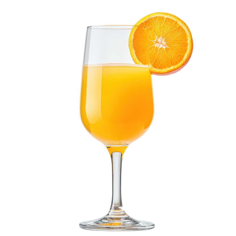 Refreshing glass of orange juice with a fresh orange slice on the rim, perfect for breakfast or brunch moments, Orange fruit, Orange juice in a glassisolated on transparent background png