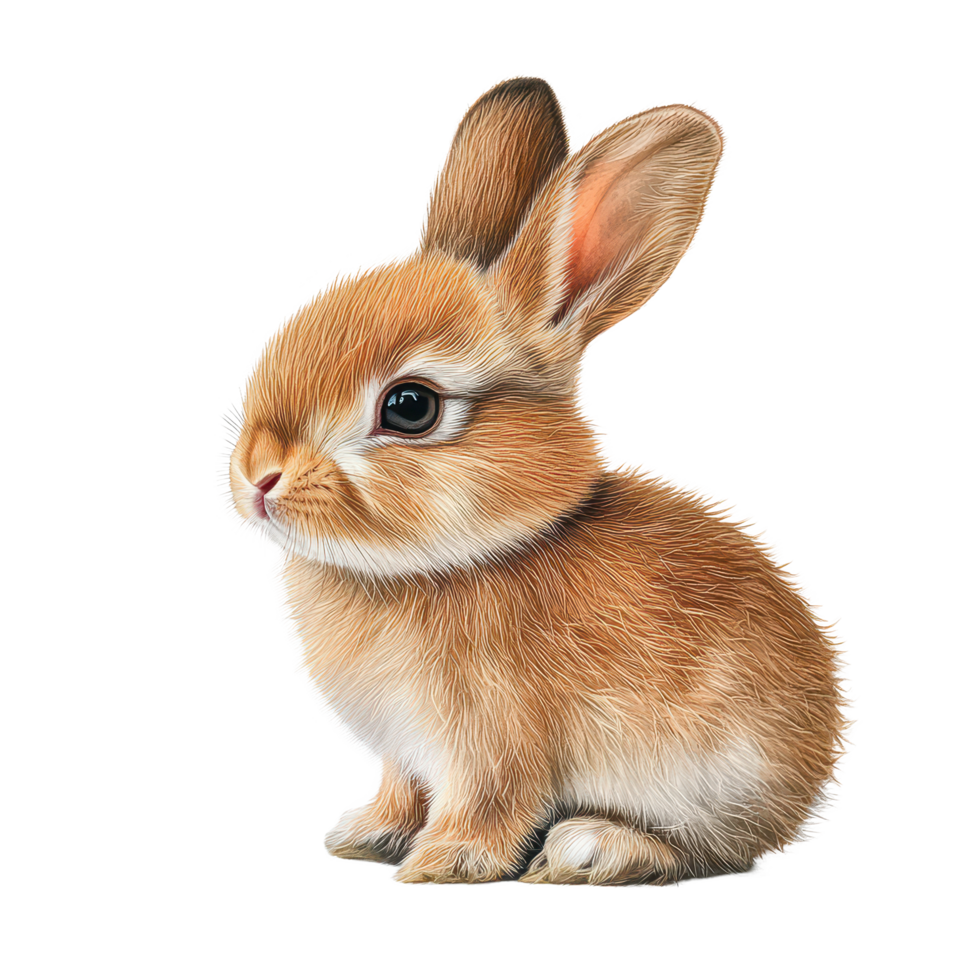 Realistic depiction of a cute bunny resting against a soft transparent background in a serene setting, an realistic with a little bunny,, transparent background. png