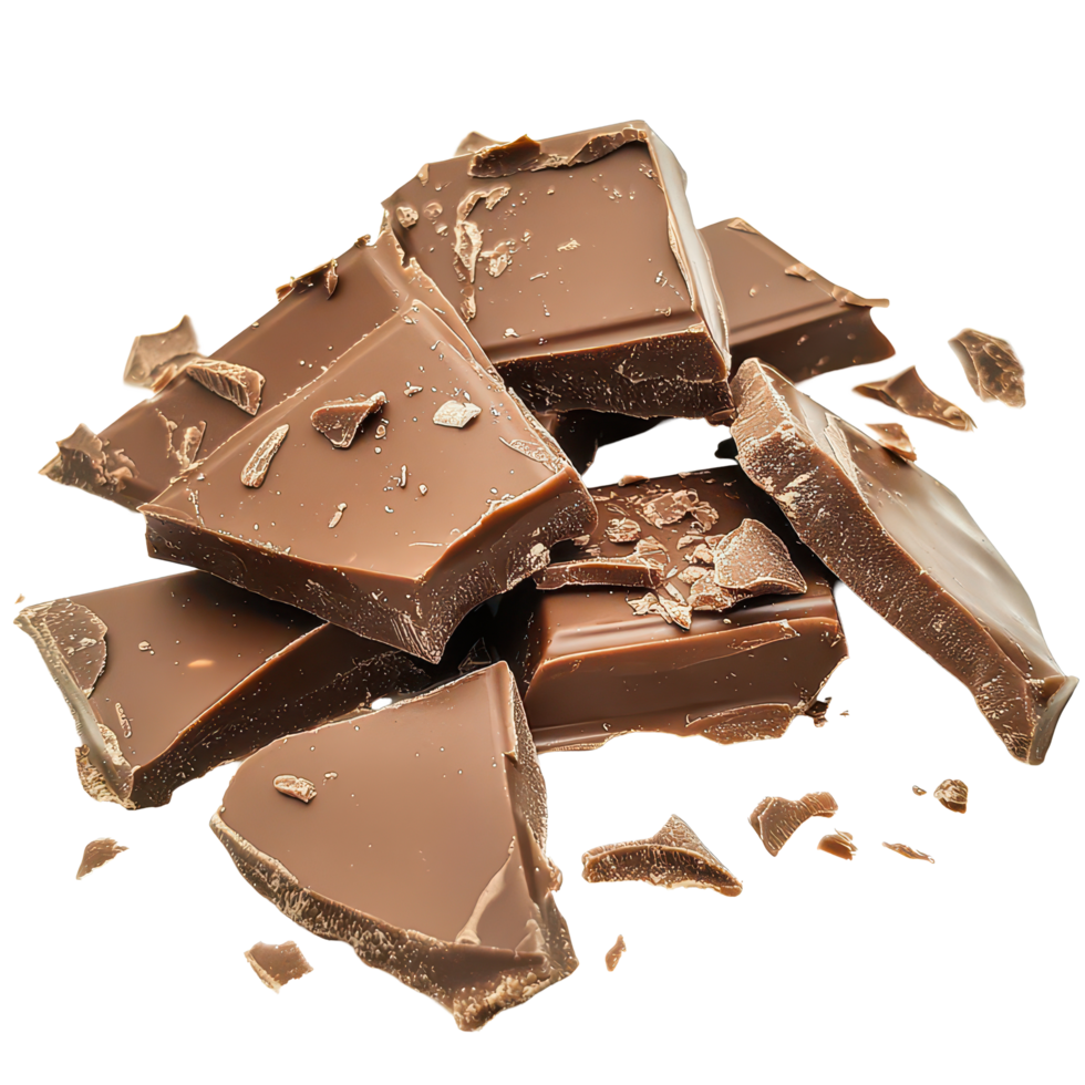 Delicious chunks of chocolate scattered on a clean surface ready for sweet indulgence, an image showing pieces chocolate over a transparent background png
