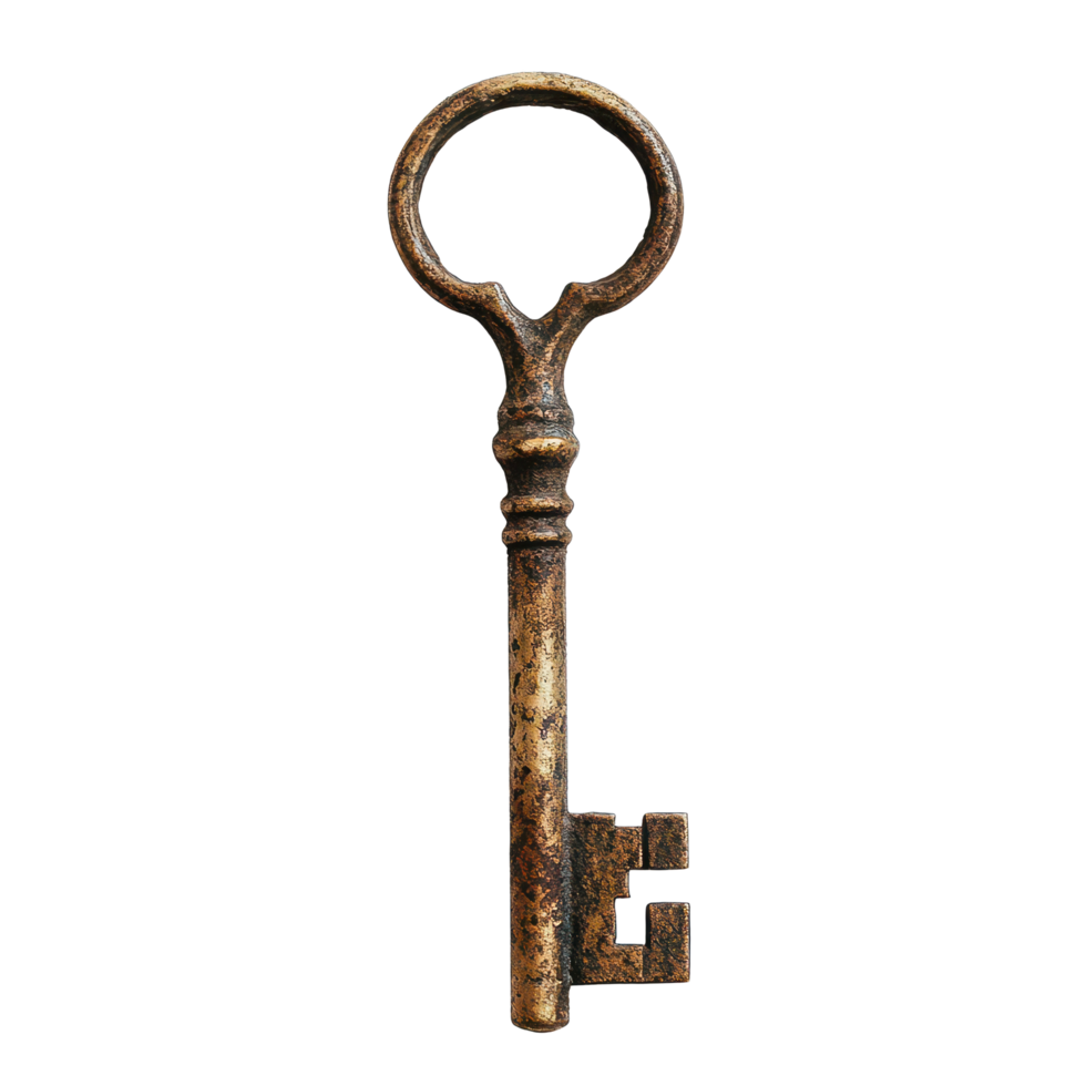 Antique key with rusted lock exudes nostalgia and stories from a forgotten past, Antique Key with Rusted Lock A Symbol Memories and Stories, transparent background. png