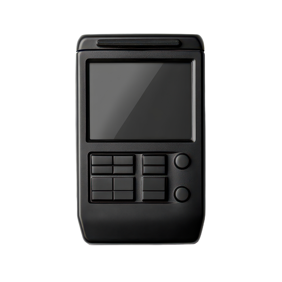 A classic black pager model isolated on a transparent background showcasing its sleek design and functional buttons, Black pager isolated on transparent background png