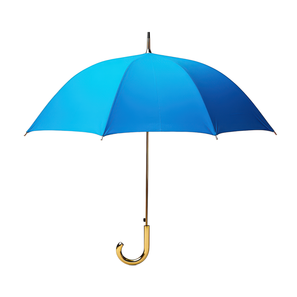 A vibrant blue umbrella with a metallic handle stands elegantly against a light background, A vibrant blue umbrella with a metallic handle standing tall against a plain background png