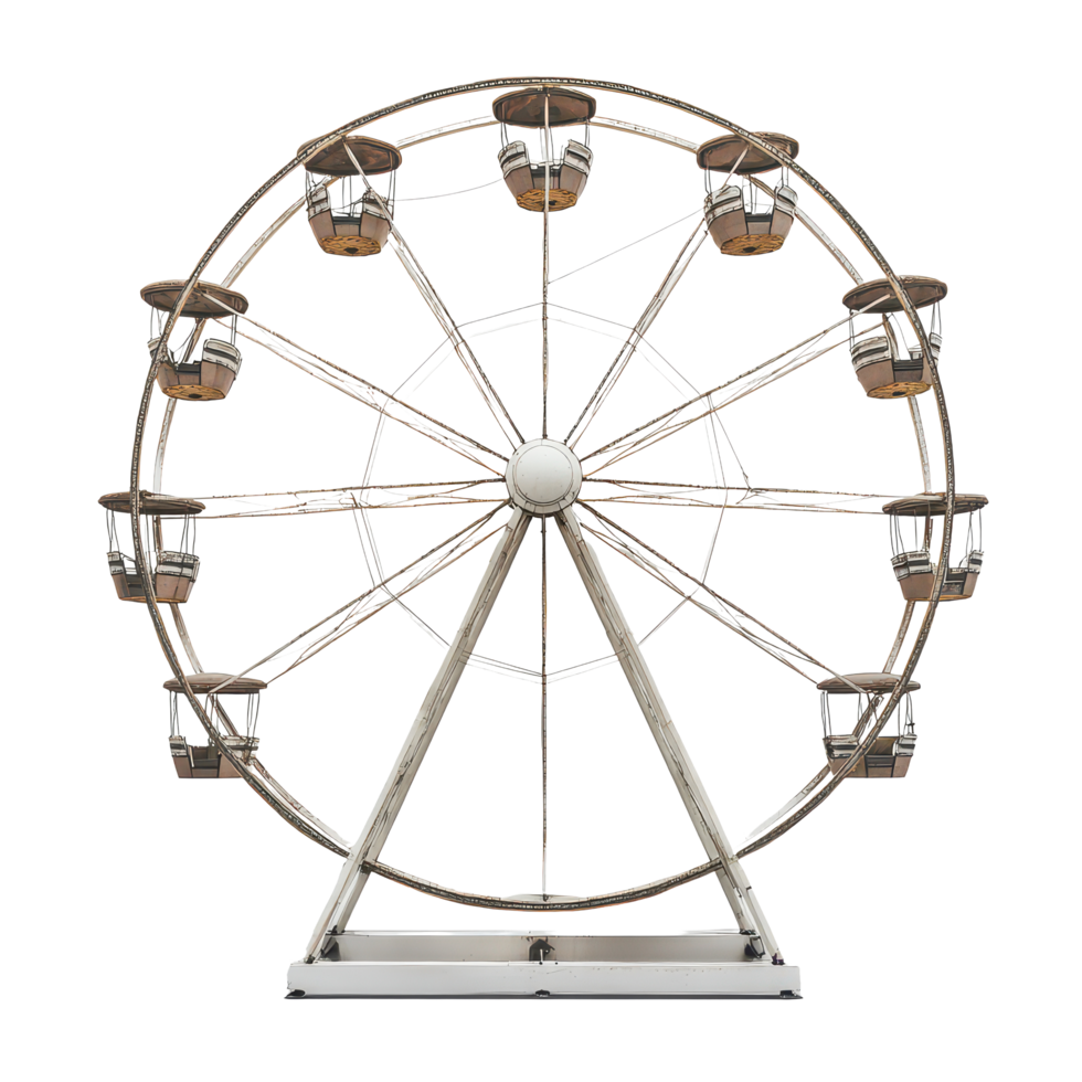 A classic Ferris wheel stands against a clean transparent background, inviting joy and nostalgia in an amusement park setting, a portrait a Ferris wheel, transparent background. png
