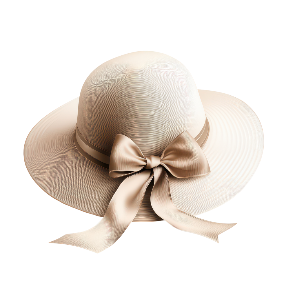Elegant straw sun hat with a stylish bow, perfect for summer outings and garden parties, a hat with a bow on the side. transparent background png