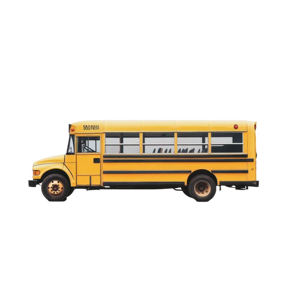 A bright yellow school bus parked against a transparent background during a sunny day, a yellow school bus, transparent background. png