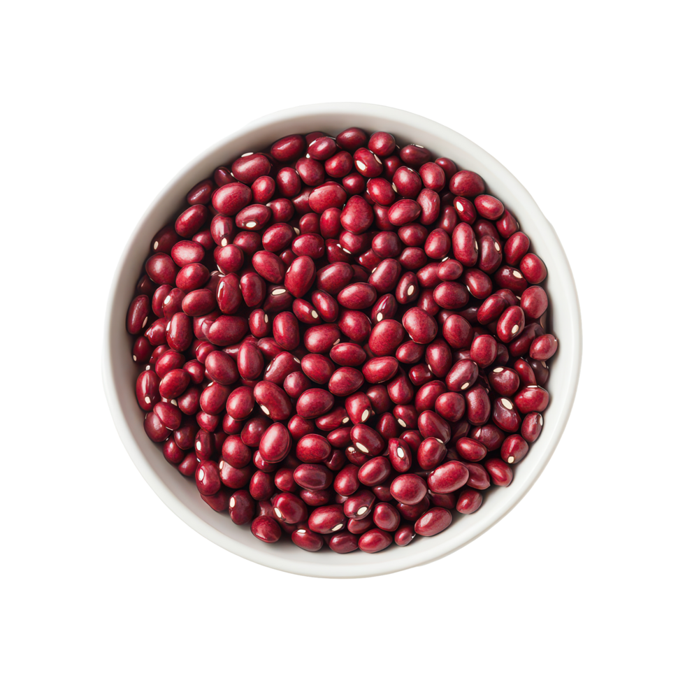 Azuki red beans in a bowl against a clean transparent background, perfect for culinary uses and healthy eating, Azuki red bean in bowl on transparent background png
