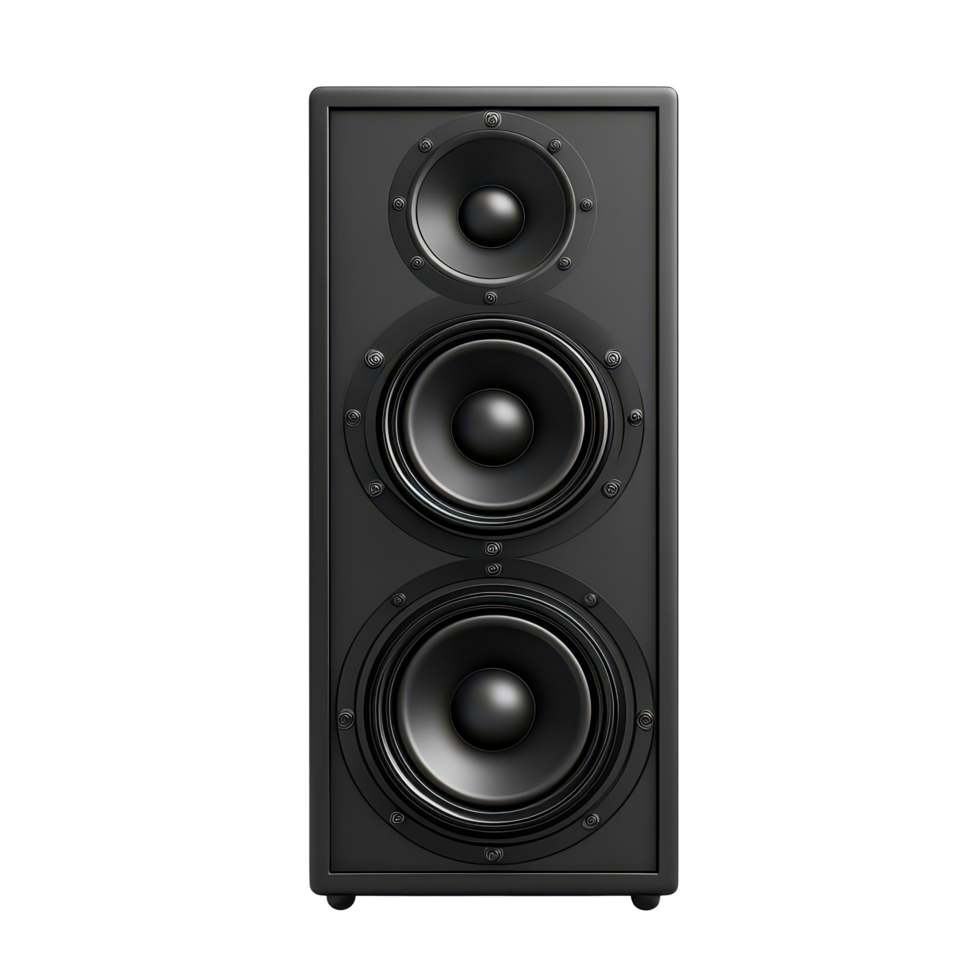 Dual cone black audio loudspeaker isolated on a clean transparent background for clear sound representation, black audio loudspeaker isolated on transparent background png