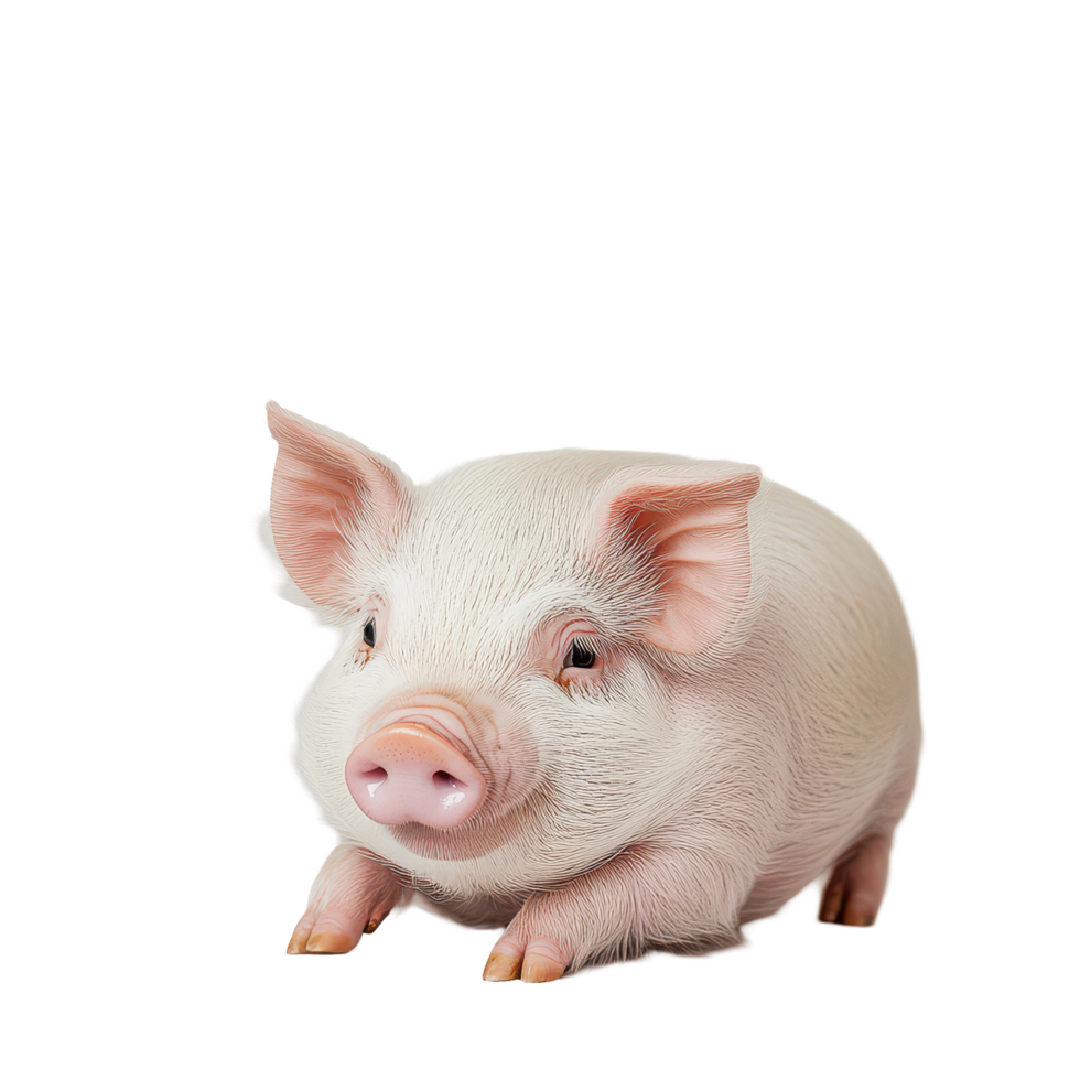 A small pig sits calmly on a plain transparent background, showcasing its cute features and soft fur, a small pig, transparent background. png