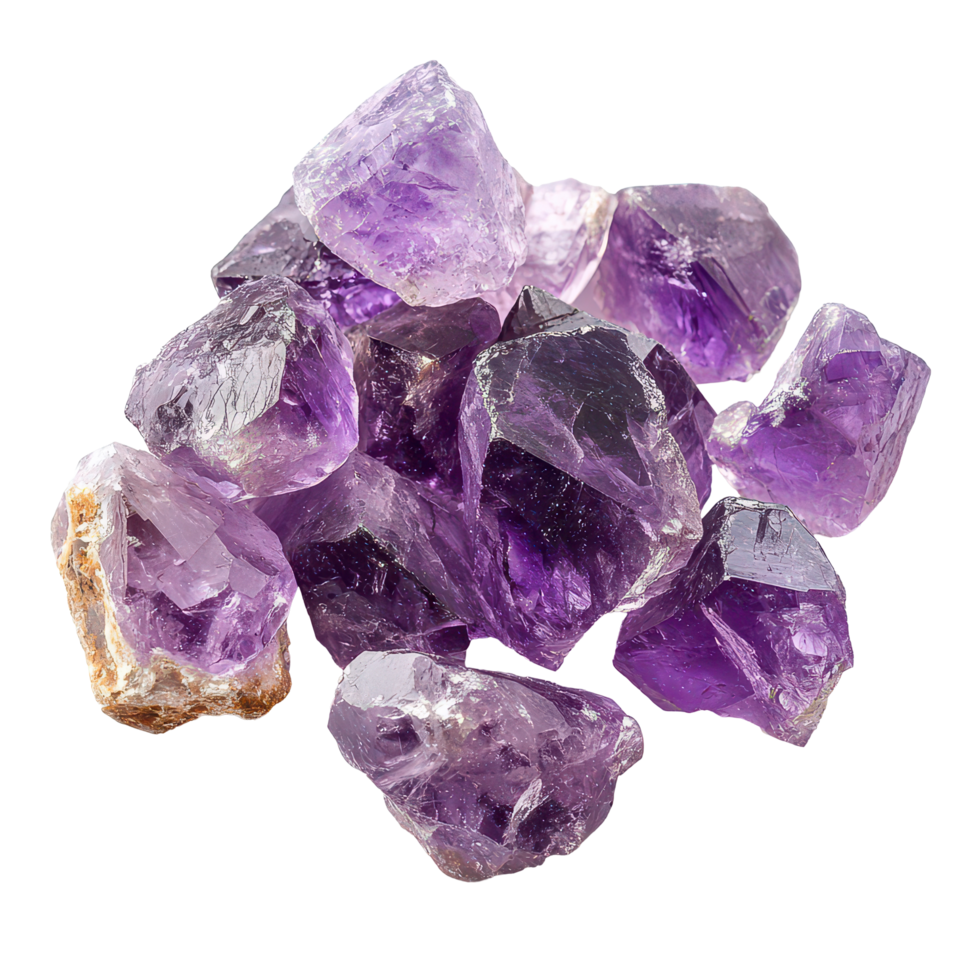 Amethyst stones carefully arranged on a clean transparent background for decorative and healing purposes, Amethyst stones isolated on transparent background png