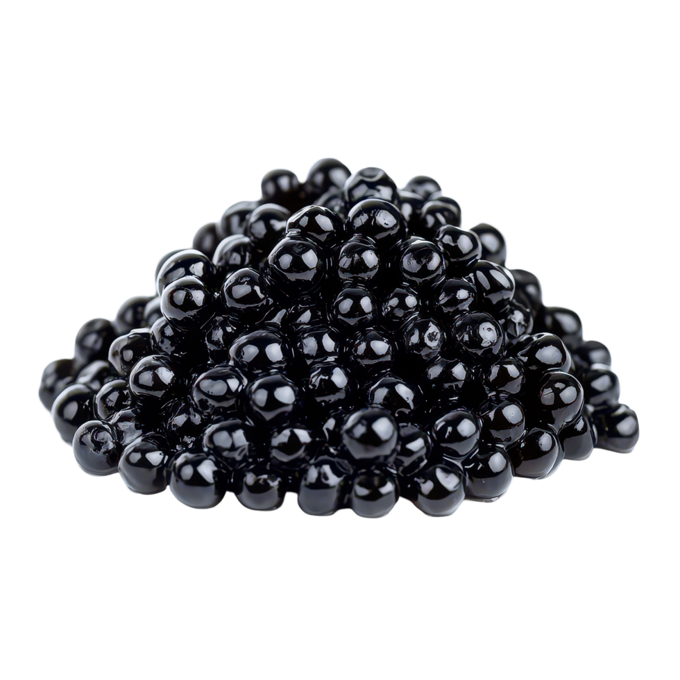 Indulgent black caviar displayed in a mound on a clean transparent background, Black caviar isolated on transparent background png