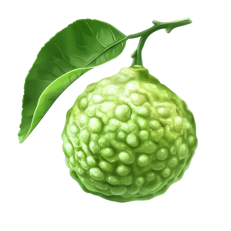 Fresh bergamot fruit with vibrant green leaf isolated on a clean transparent background for culinary and aromatic uses, bergamot fruit with leafisolated on transparent background png