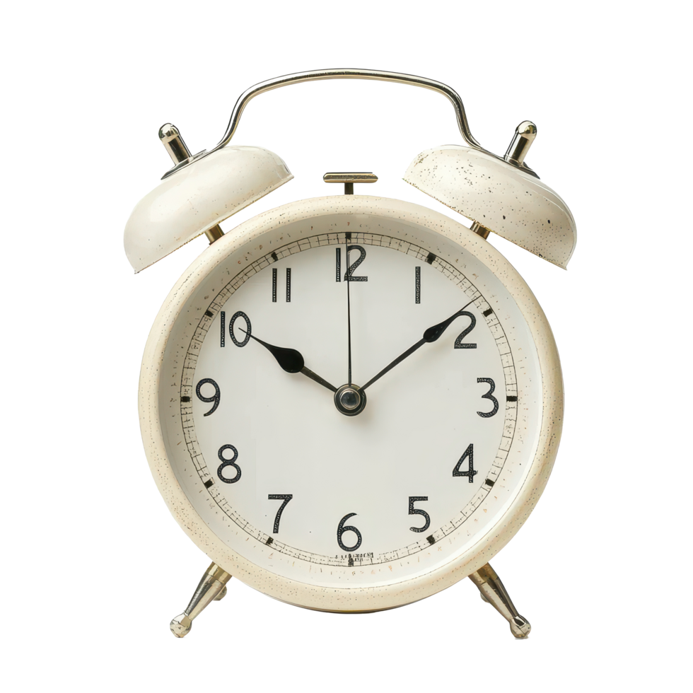 Classic alarm clock on a clean transparent background showing time in a minimalist style, Alarm clock isolated transparent background png