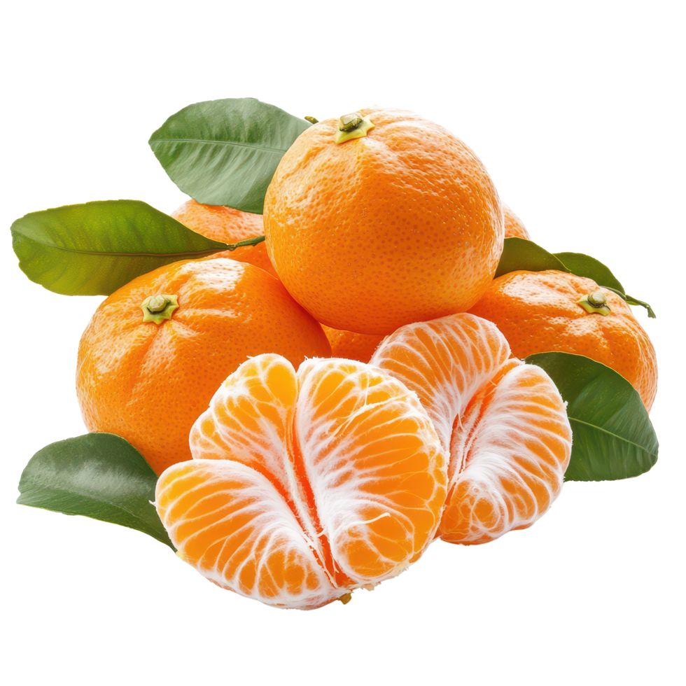 Fresh mandarin oranges with leaves arranged on a transparent background for a vibrant display of nature s bounty, orange mandarin isolated on transparent background png