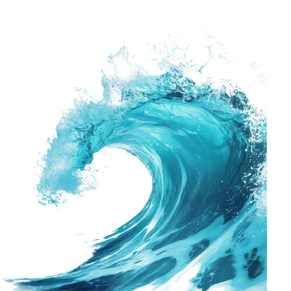 Abstract depiction of a turquoise ocean wave crashing on a transparent background, evoking a sense of calm and vitality, Abstract Turquoise Ocean Wave on transparent background png