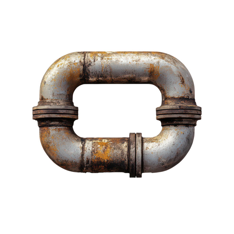 Rusty metal pipe with flanges on a clean transparent background showcasing industrial design and texture details, A metal pipe on a transparent background png