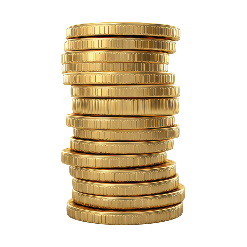 Cartoon stacks of gold coins on a transparent background symbolizing wealth and prosperity, 3D Cartoon Stacks Gold Coins On transparent background png