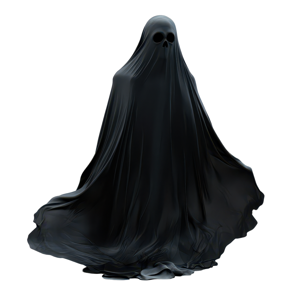A mysterious ghost in a flowing black robe against a stark transparent background, evoking an eerie atmosphere, A ghost with a black robe, transparent background png