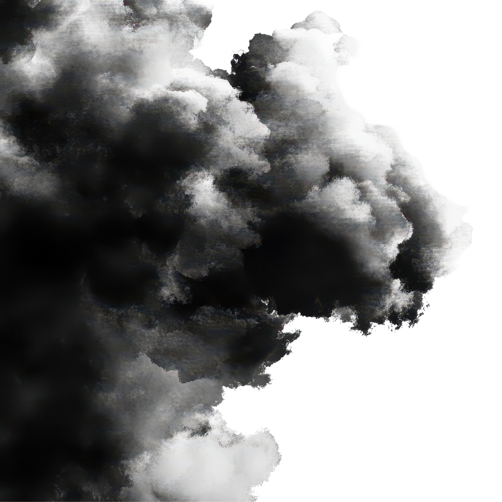 A cluster of dark black clouds forms an isolated mass, contrasting sharply with the transparent background, black cloudsisolated on transparent backgroundbackground png