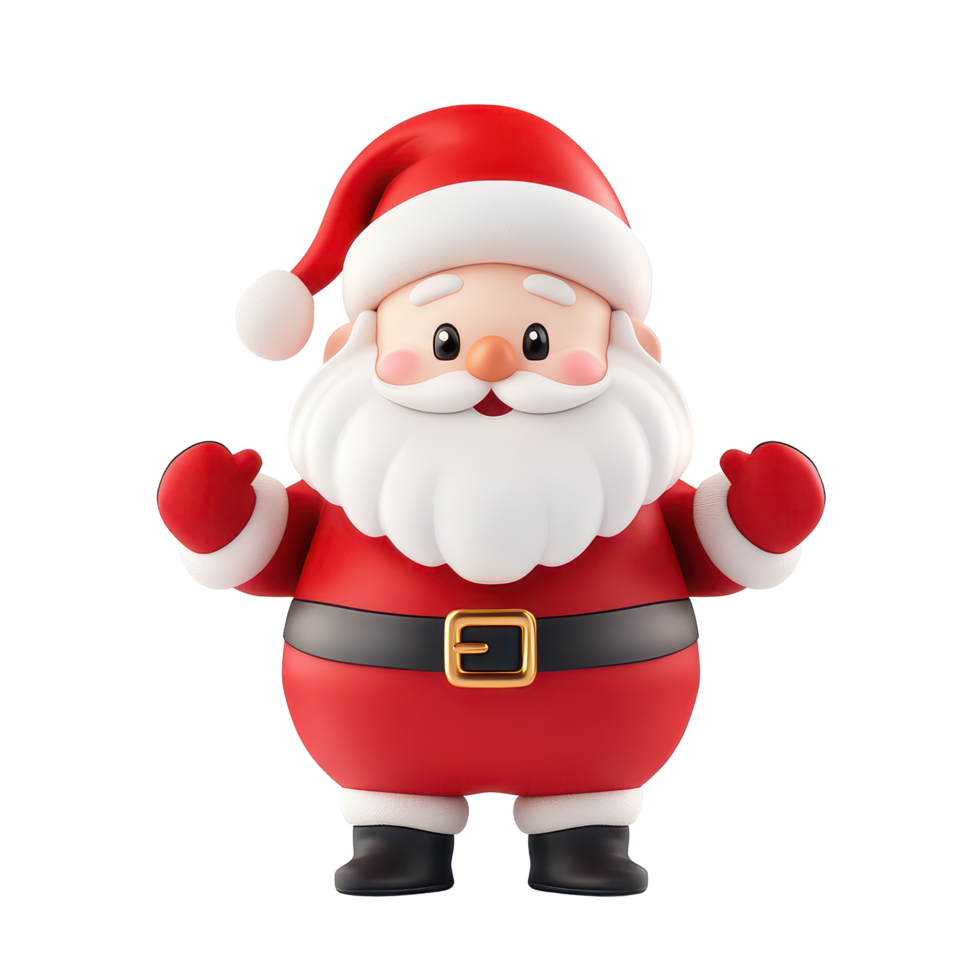 Cheerful cartoon Santa Claus in festive attire displaying warmth on a bright transparent background, 3D Cartoon santa claus on transparent background png