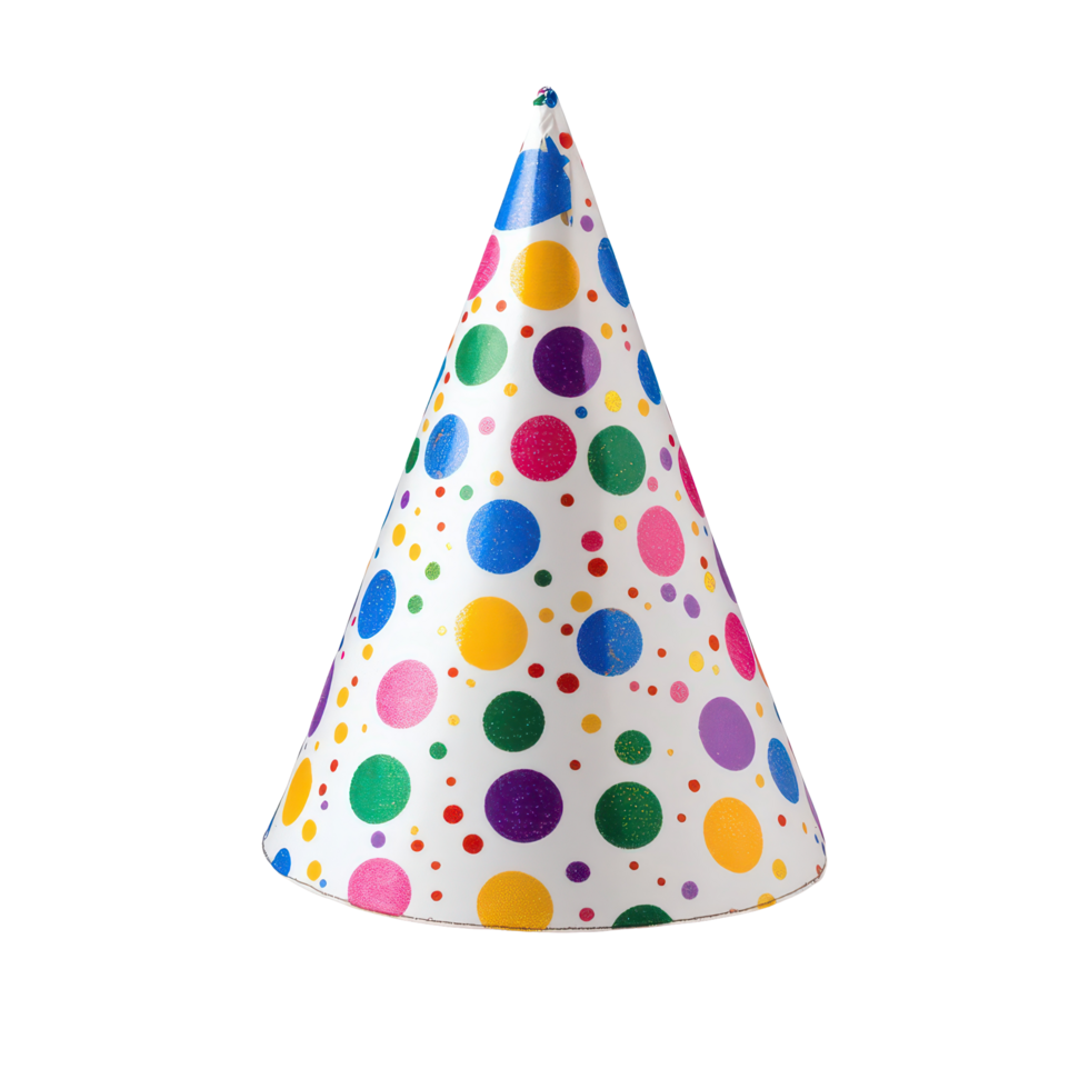 Colorful birthday party hat isolated on a clean transparent background for festive celebrations and joyful occasions, Birthday party hat isolated on transparent background png