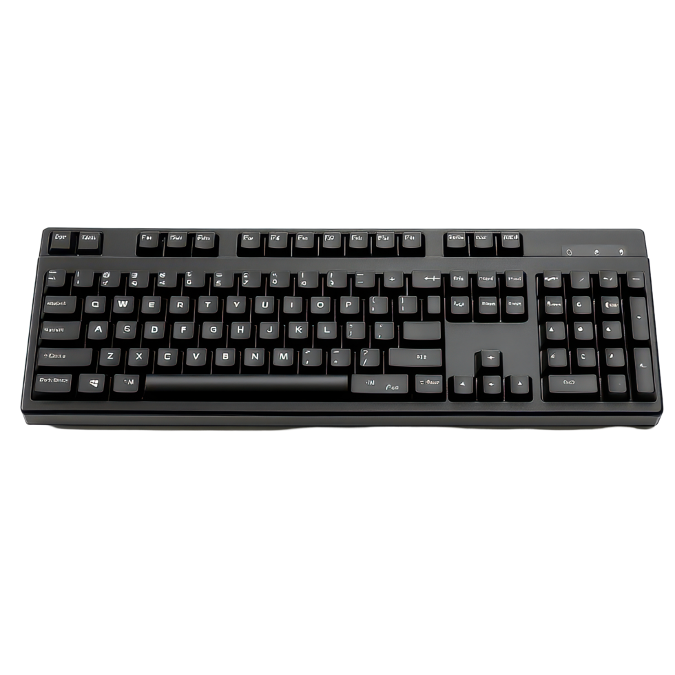A sleek black computer keyboard isolated on a clean transparent background ready for any typing task or gaming session, Black Computer Keyboard isolated on transparent background png