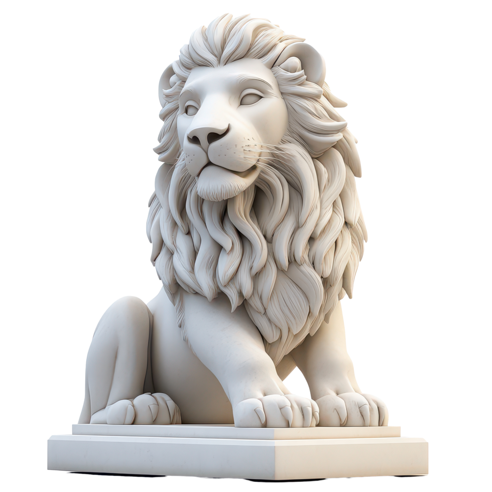 Artistic cartoon style lion stone statue isolated on a transparent background for creative design projects, Artistic Lion Stone Statue in 3D Cartoon Style Isolated on transparent background png