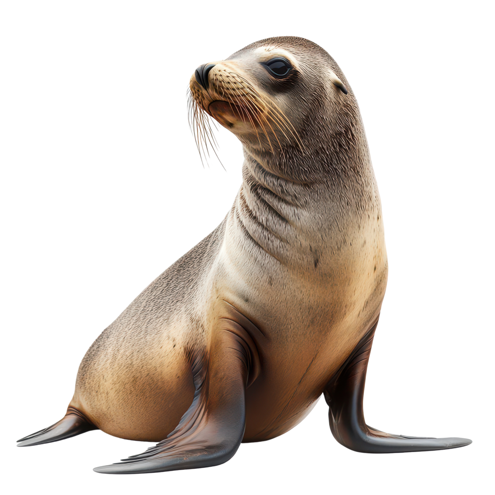 A captivated sea lion resting gracefully against a transparent background, showcasing its sleek body and playful nature, a sea lion isolated on transparent background png
