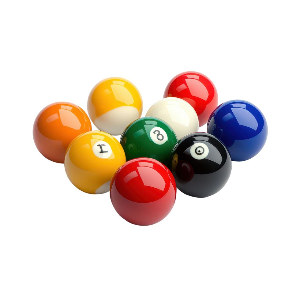 Colorful billiard balls arranged in a triangle on a bright surface preparing for a game of pool or snooker, Balls sport billiard pool ball billiards snooker pool, transparent background. png