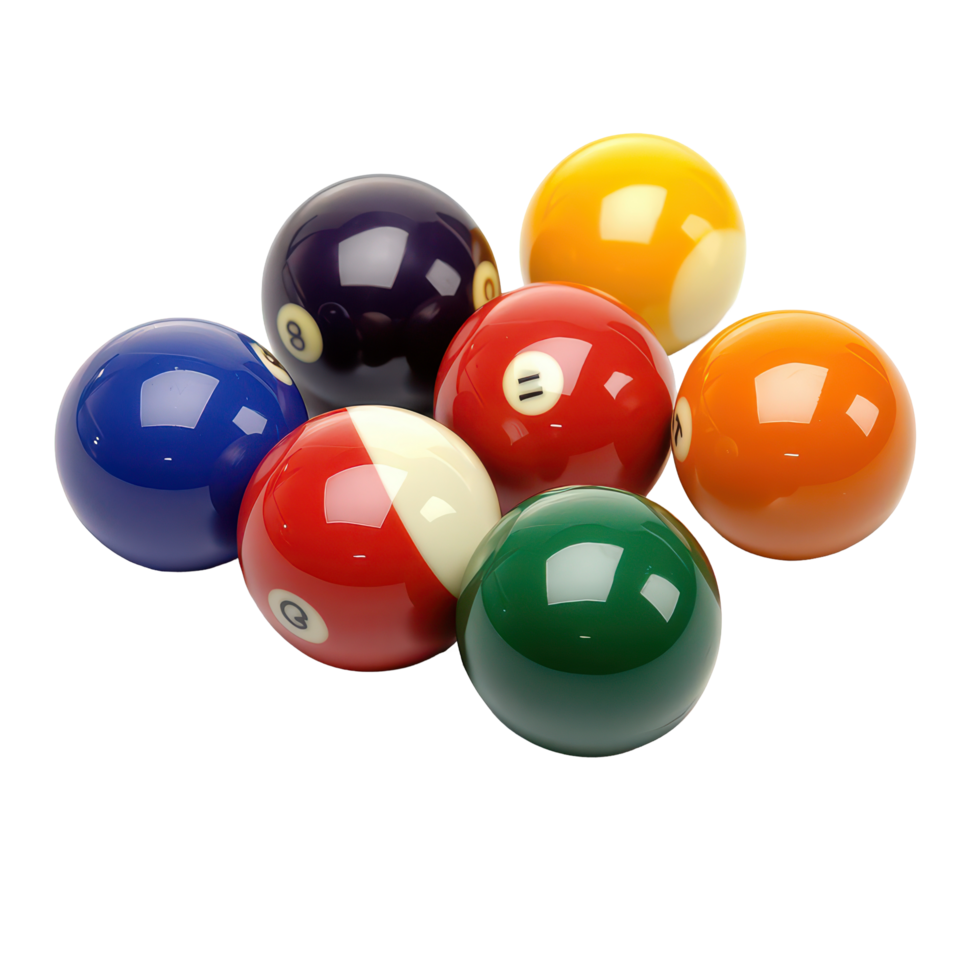 A close up of colorful billiard balls arranged for a game on a solid transparent background, Balls sport billiard pool ball billiards snooker pool, transparent background. png