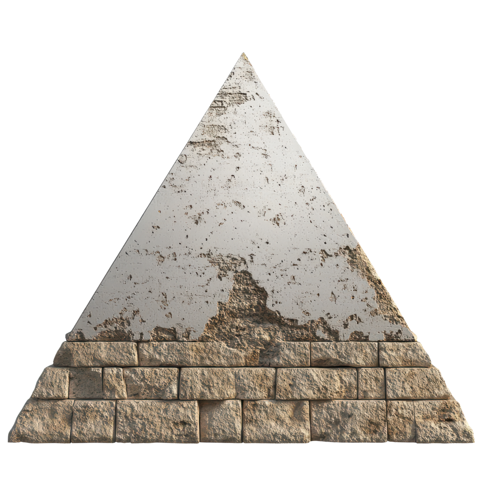 Ancient pyramid detailed rendering showcasing architectural features and weathered stone textures, Ancient Pyramid D Rendering Architectural Detail and Texture, transparent background. png