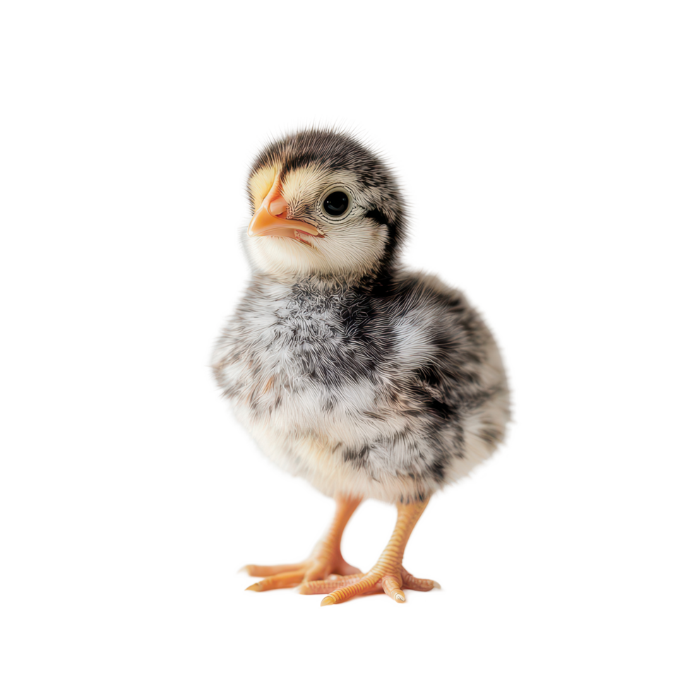 Cute baby chicken standing alone on a transparent background, showcasing its fluffy feathers and curious expression, Baby Chicken on transparent background png