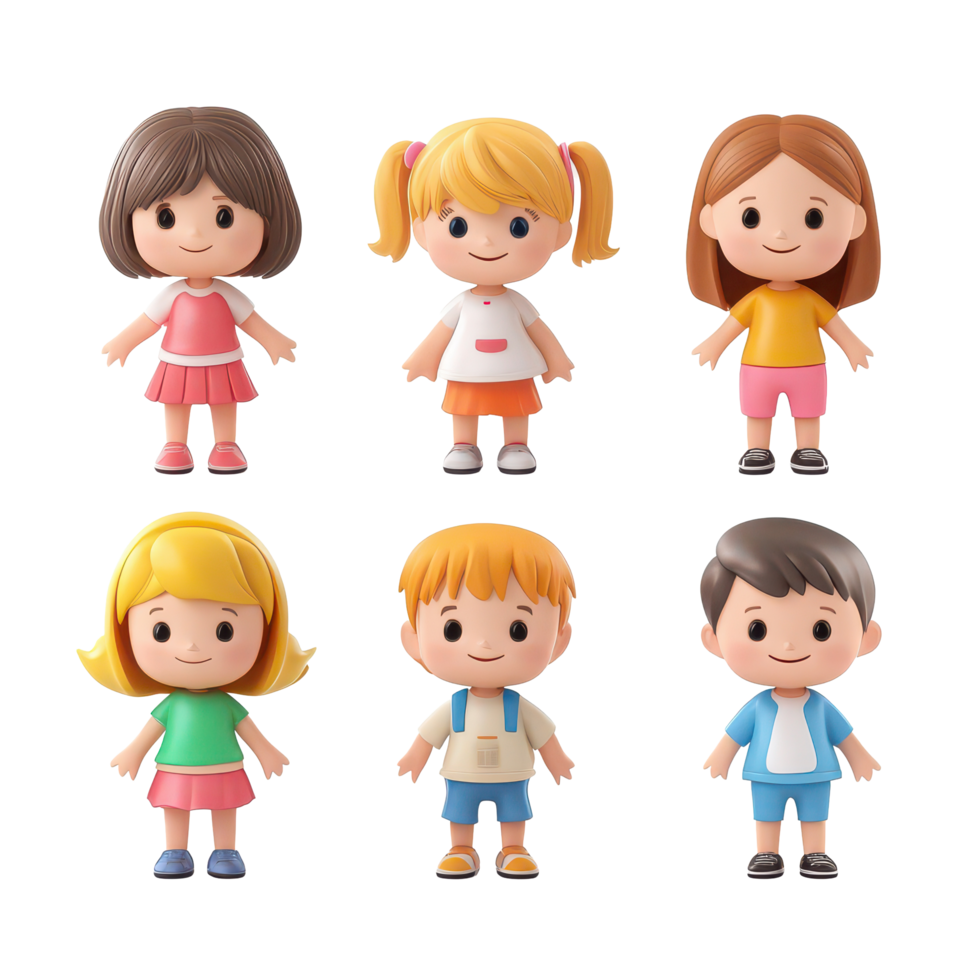 Charming cartoon children playing together on a bright transparent background in a cheerful setting, 3d cartoon of little childrenisolated transparent background png
