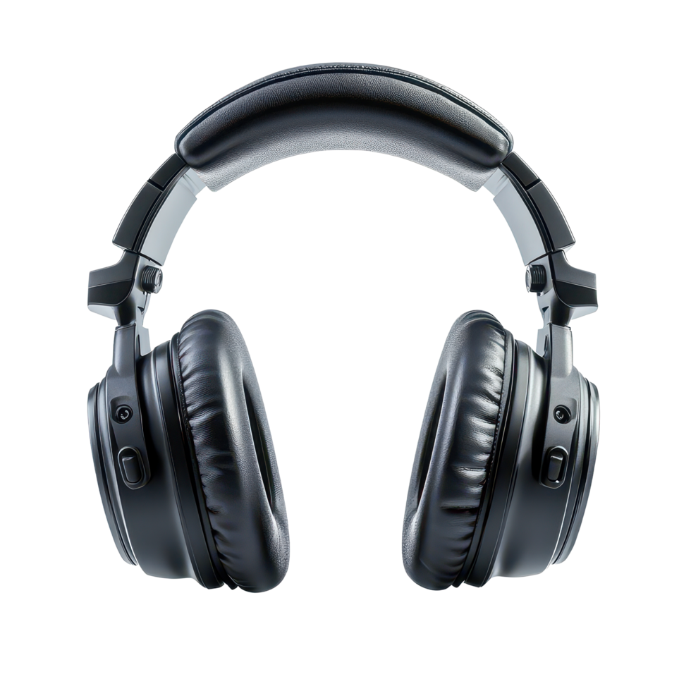 Black gaming headset with comfortable over ear cushions isolated on a transparent background for gaming enthusiasts, Black Gaming Head with Over Ear Cushions Isolated on transparent background png