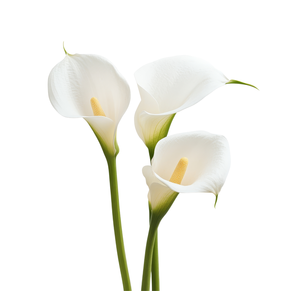 Elegant calla lily flowers gracefully arranged on a bright transparent background, calla lilly flowers isolated on transparent background png