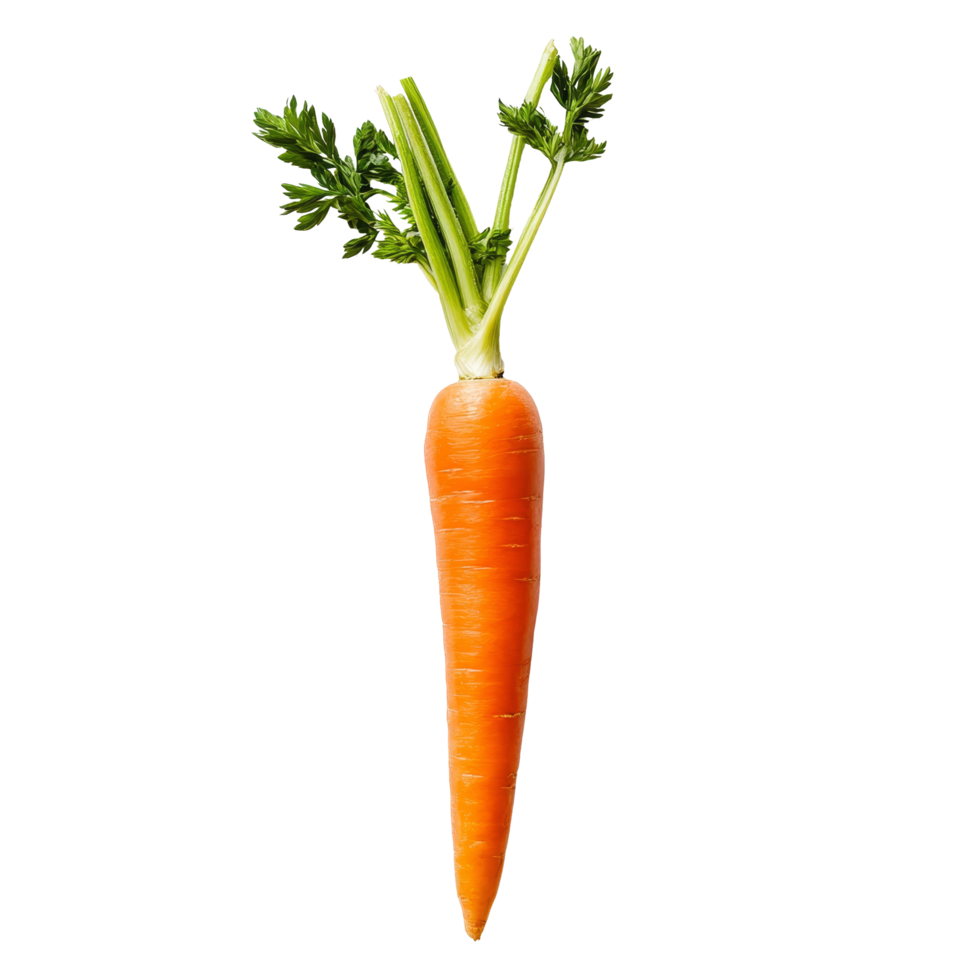 Fresh, vibrant carrot with green tops placed on a clean transparent background ready for culinary use, Fresh carrots on a transparent background png