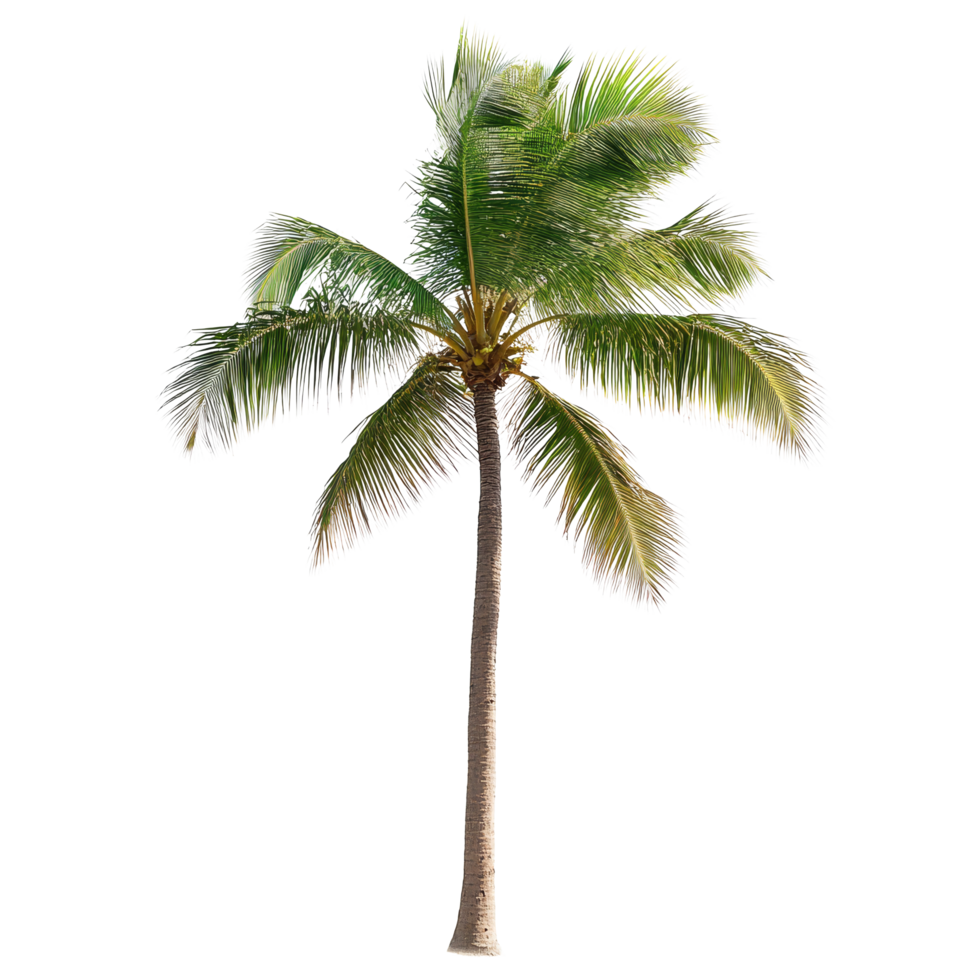 Lone palm tree standing tall against a bright transparent background in a serene tropical landscape, Palm tree isolated transparent background png