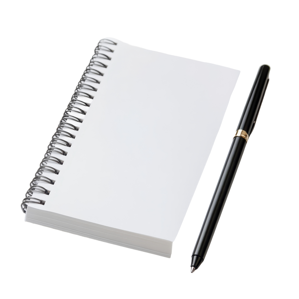 A blank notebook and a pen on a clean transparent background for notetaking or journaling inspiration, transparent note book on transparent backgroundfile png